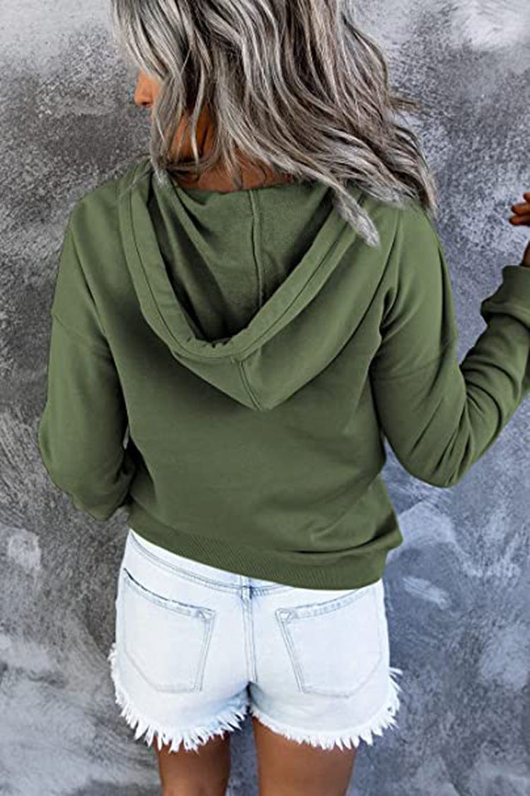 Button-Neck Hooded Sweatshirt with Pockets – Women's