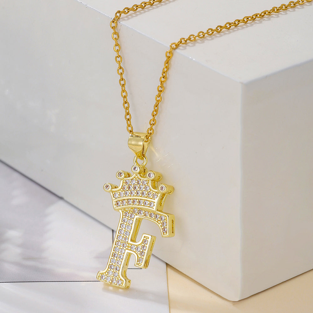 Crown Initial Pendant Necklace – Gold-Tone with Zircon