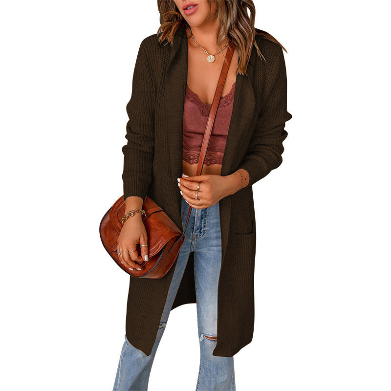 Hooded Knit Cardigan with Pockets – Women's