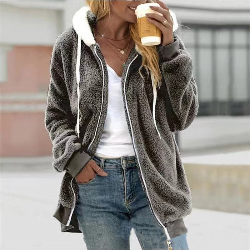 Thick Plush Hooded Teddy Jacket – Women's