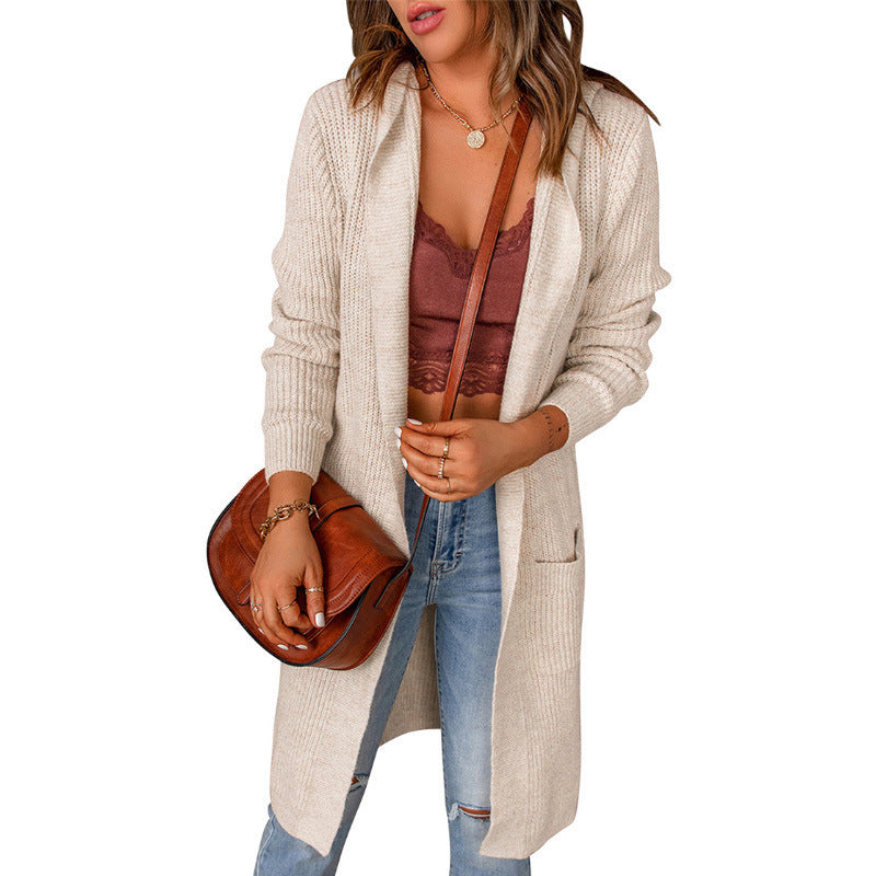 Hooded Knit Cardigan with Pockets – Women's