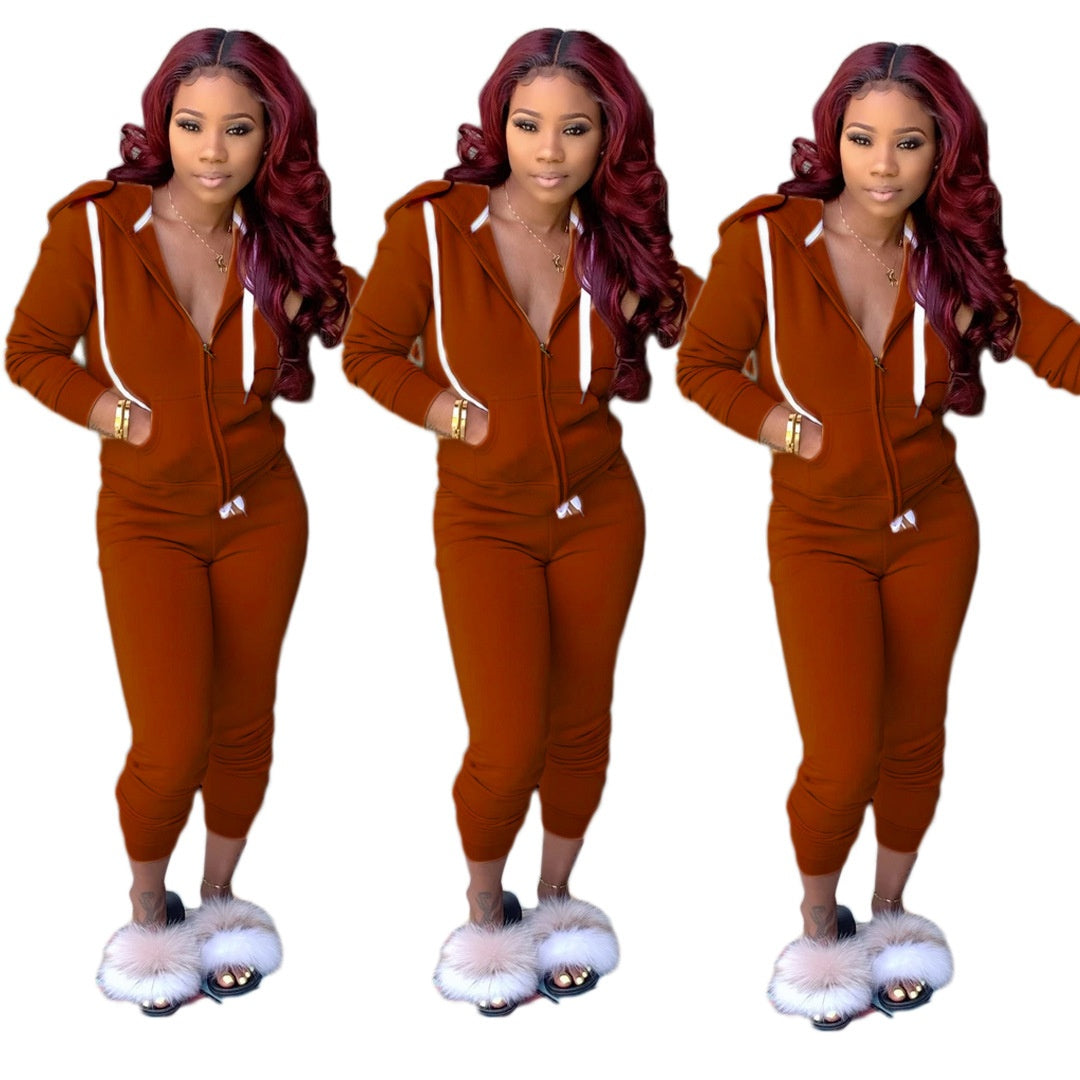 Women's Color-Block Hoodie & Straight-Leg Pants Set
