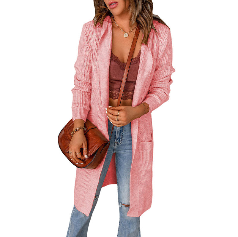 Hooded Knit Cardigan with Pockets – Women's