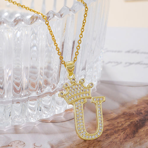 Crown Initial Pendant Necklace – Gold-Tone with Zircon